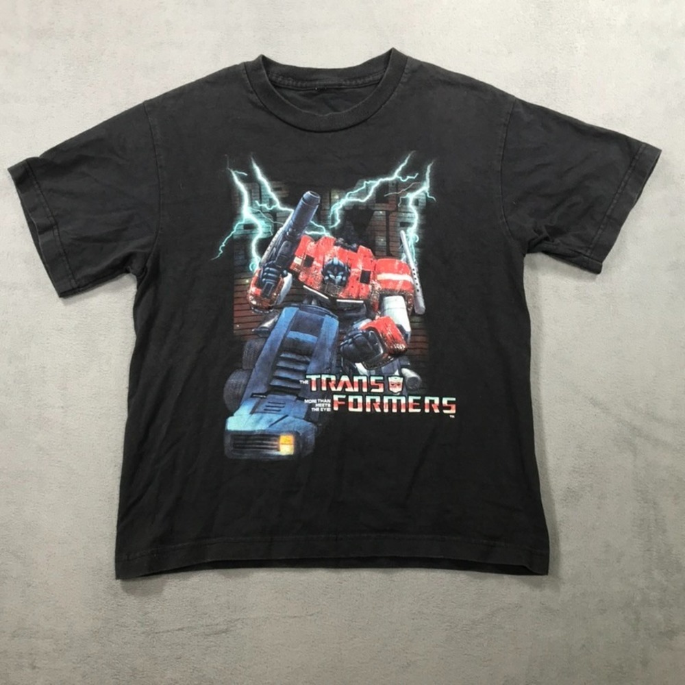 Vintage Y2K Transformers Robot T Shirt Boys Youth Large Black Super Hero 2000s *